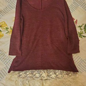 Maroon Sweater with Lace Edging